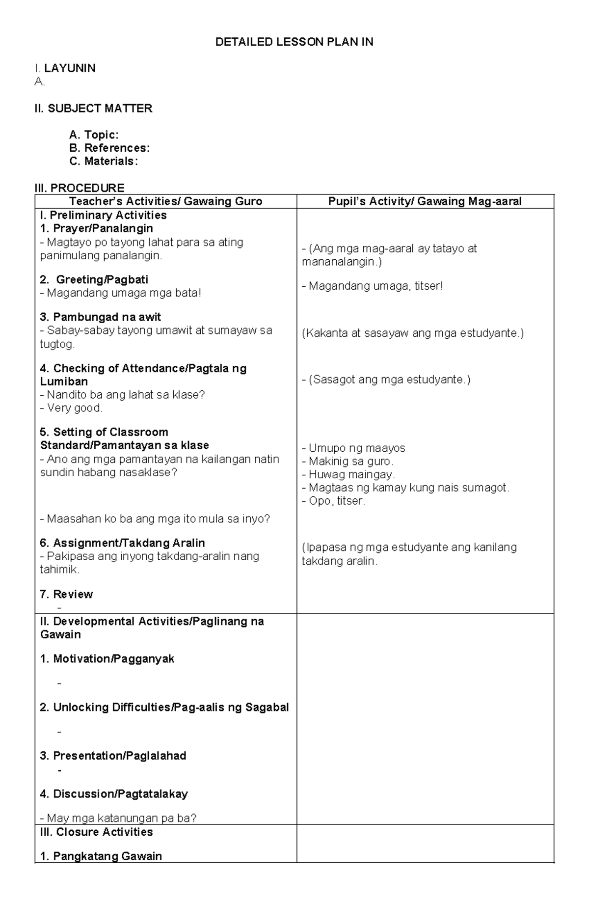 Detailed Lesson Plan Format for Teaching - Studocu