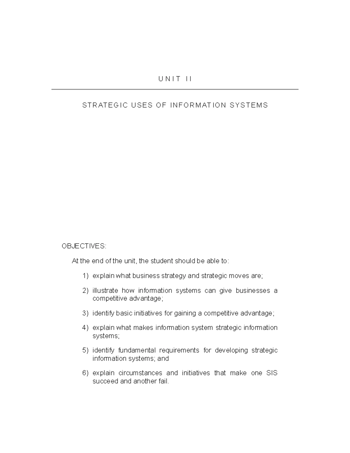 Unit 02: Strategic Uses of Information Systems for Competitive ...