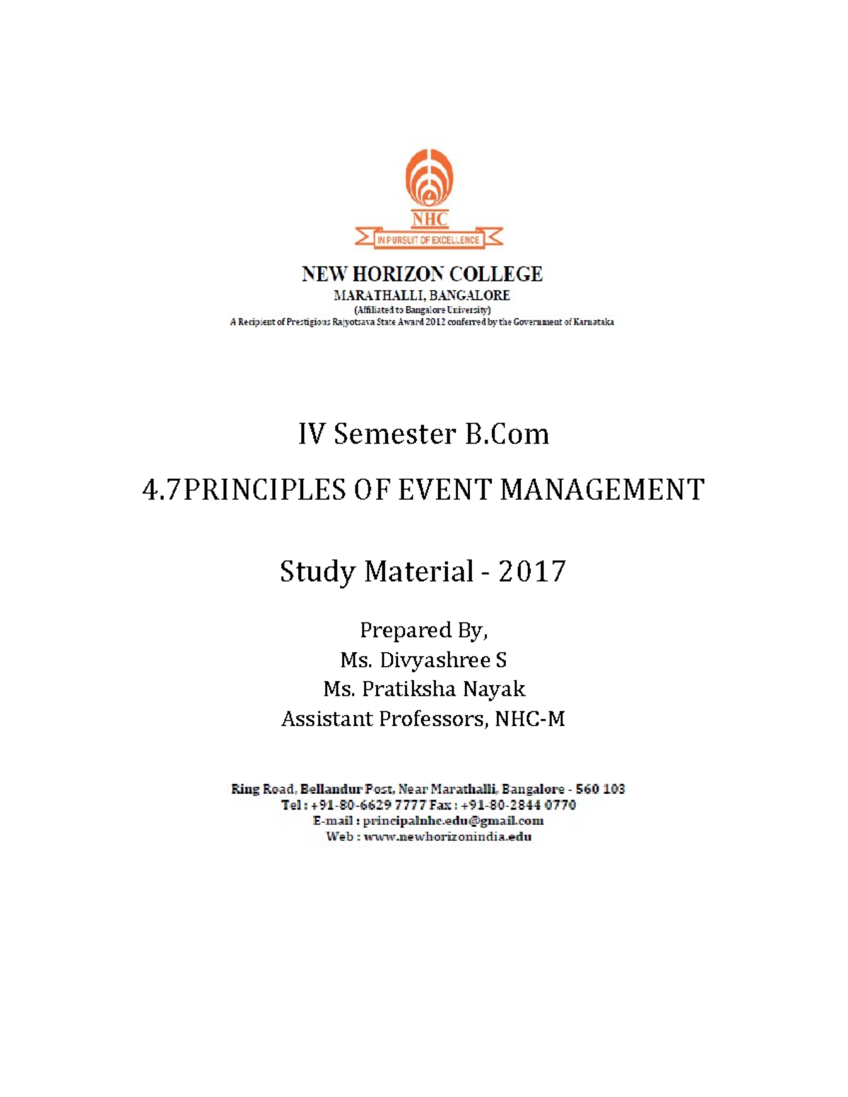 Principles of Event Management - Study Notes for 4.7 Course - Studocu