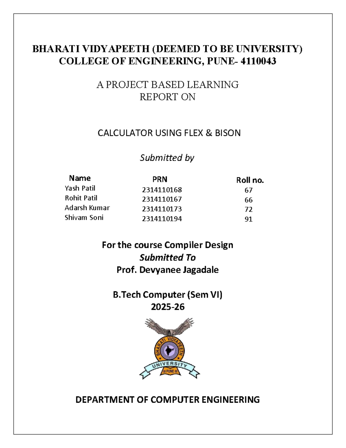 CD 4110043 Project Report: Compiler Calculator Using Flex & Bison - Studocu