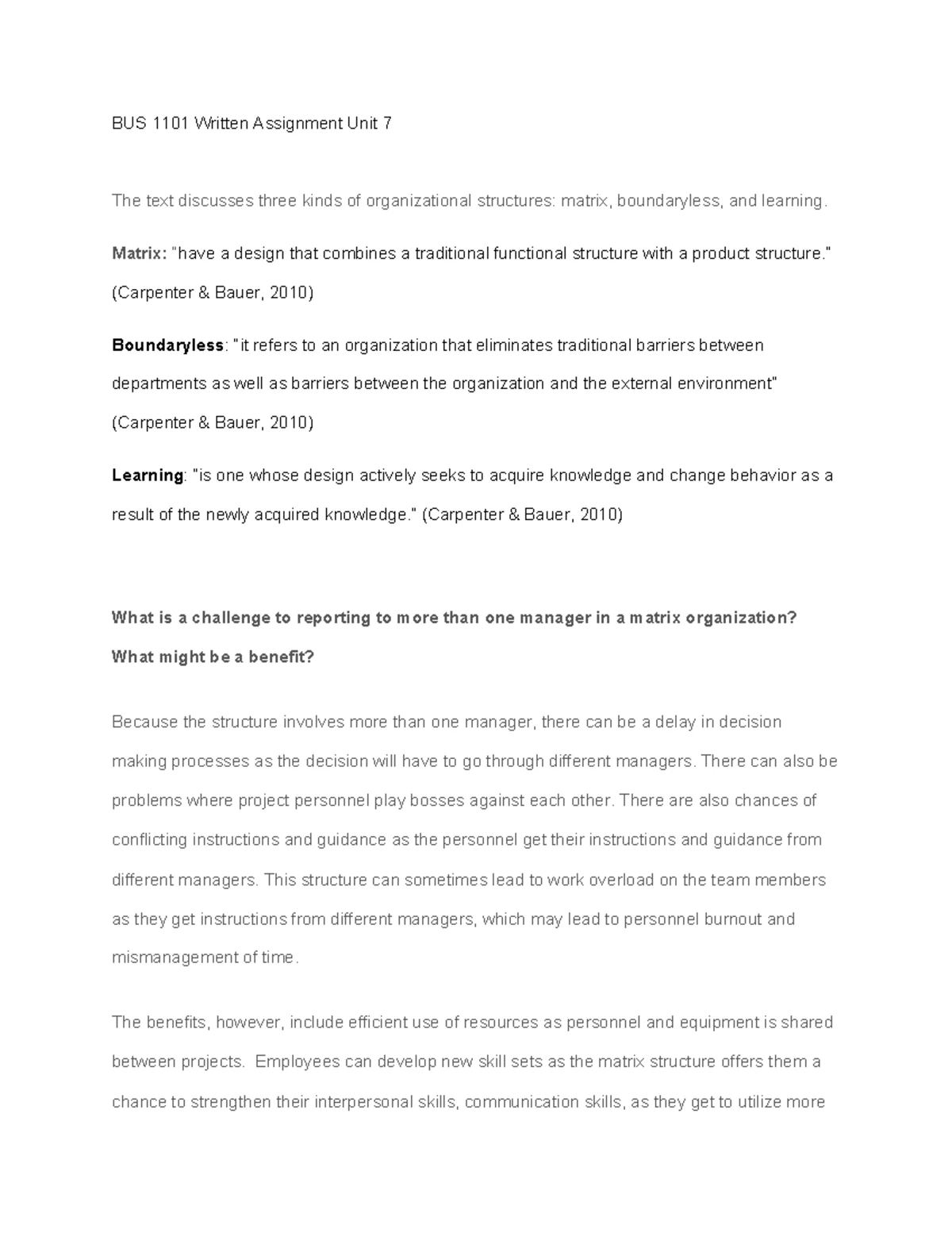 BUS 1101 Learning Journal Unit 7 - BUS 1101 Learning Journal