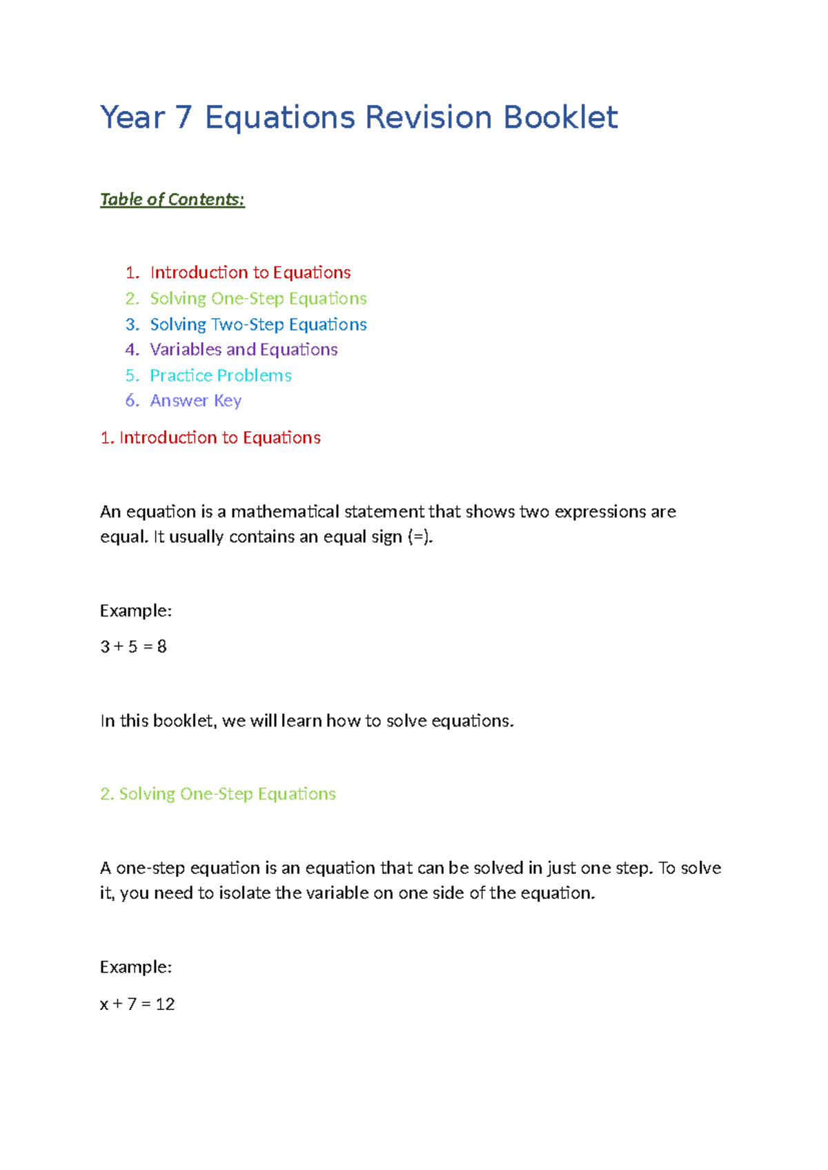 Year 7 Math: Equations Revision Guide - Studocu