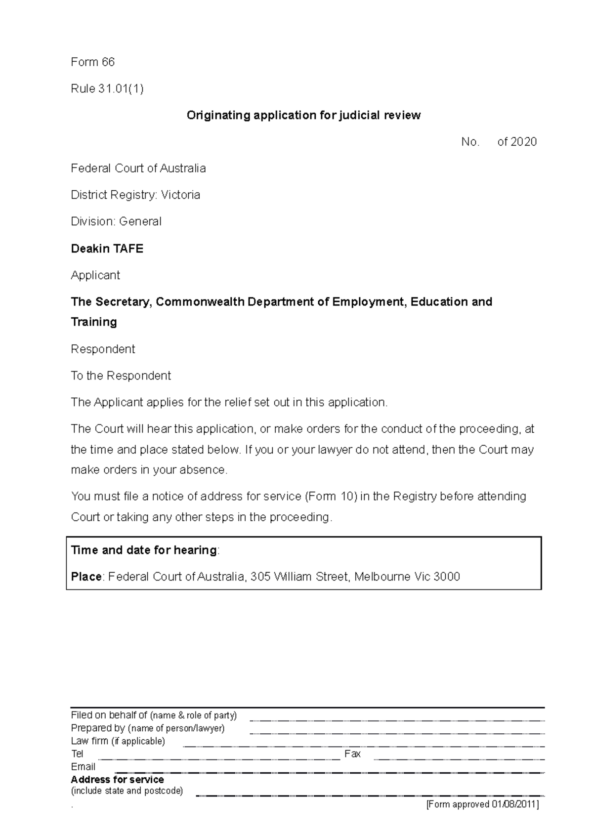 Distinction 76 - D Assignment 2020: Judicial Review Application ...