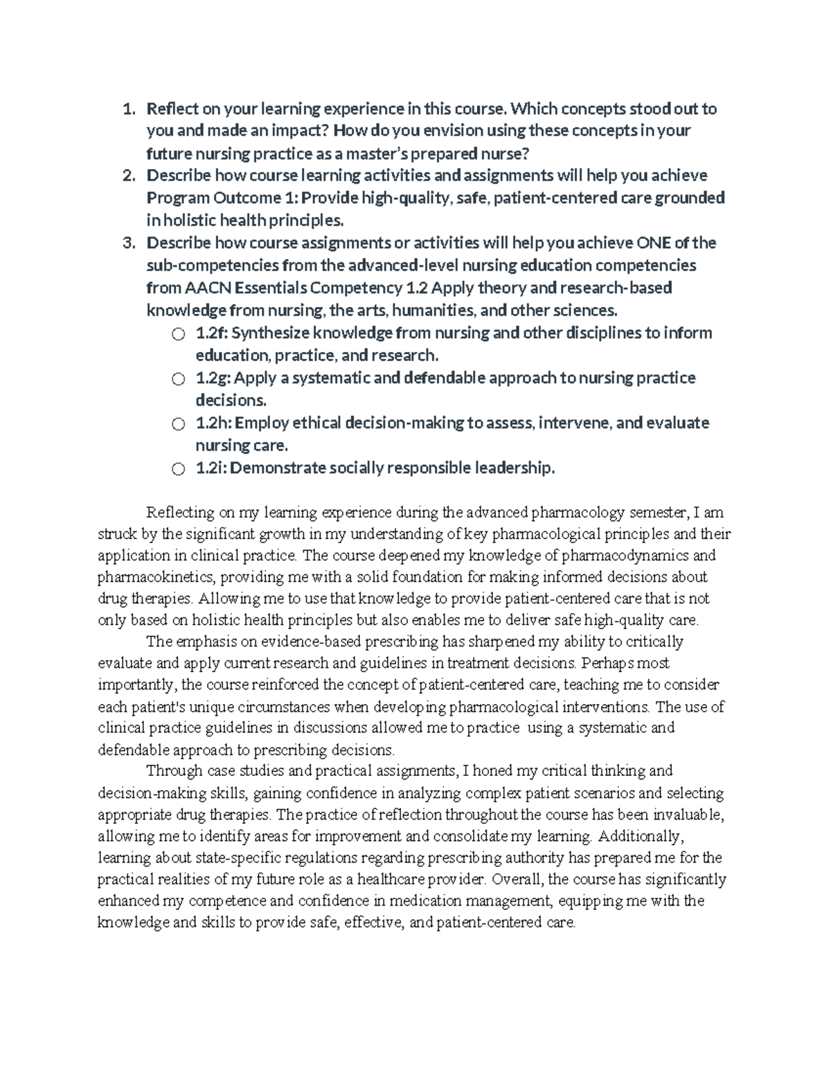 Week 8 NR565 - Reflection on Learning & Future Nursing Practice - Studocu