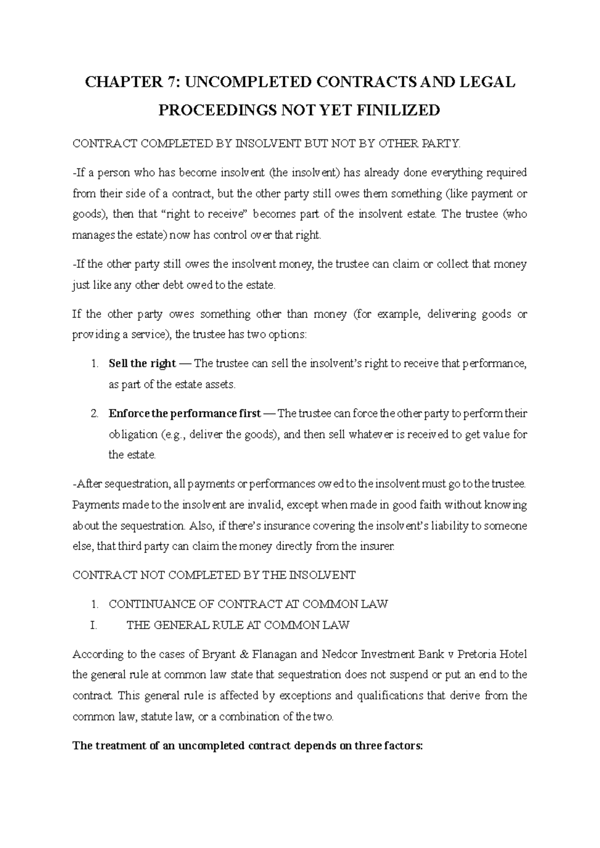 Chapter 7: Uncompleted Contracts & Legal Proceedings in Insolvency ...