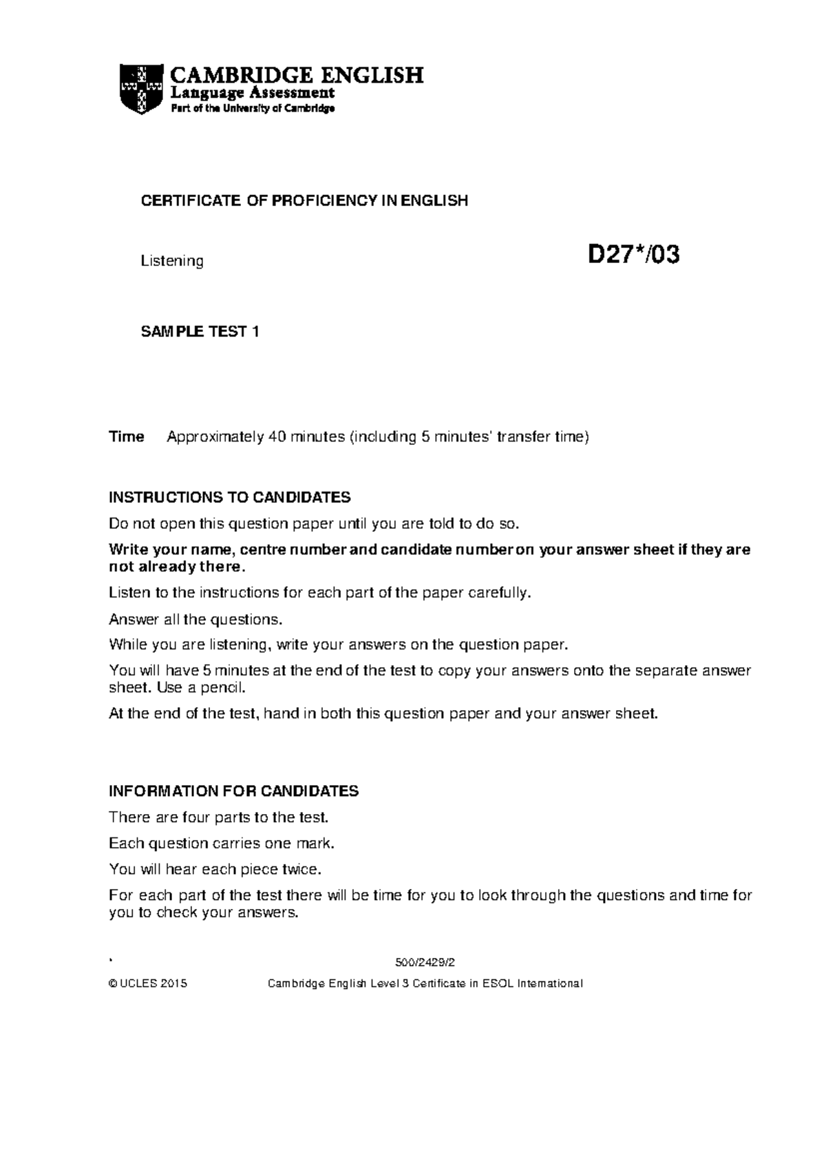 Cambridge english proficiency sample paper 1 - CERTIFICATE OF ...