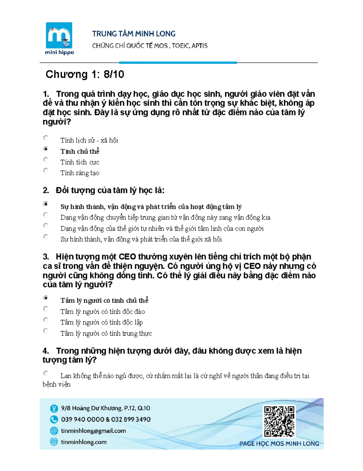 Tâm Lý Học Đại Cương - Trắc Nghiệm Tình Huống và Khái Niệm  - Document Preview