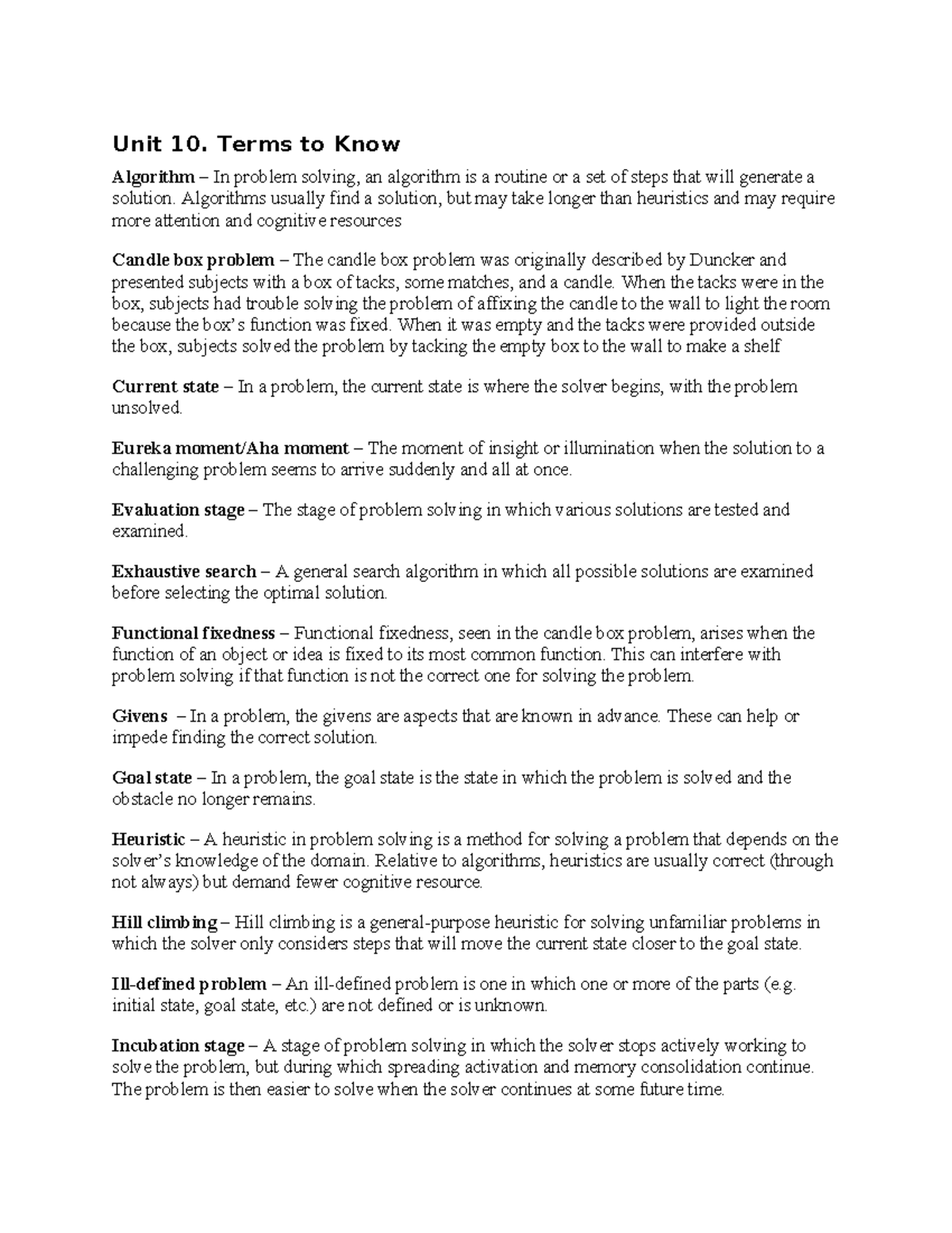 Unit 10: Key Terms in Problem Solving and Algorithms - Studocu