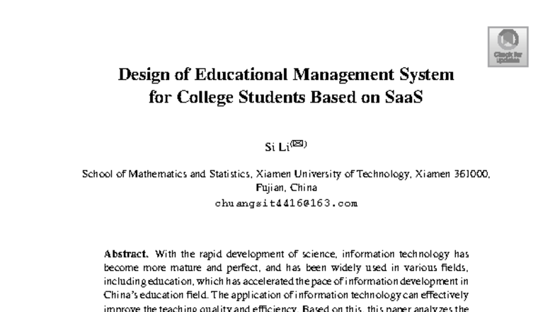 Design of SaaS-Based Educational Management System for College Students ...