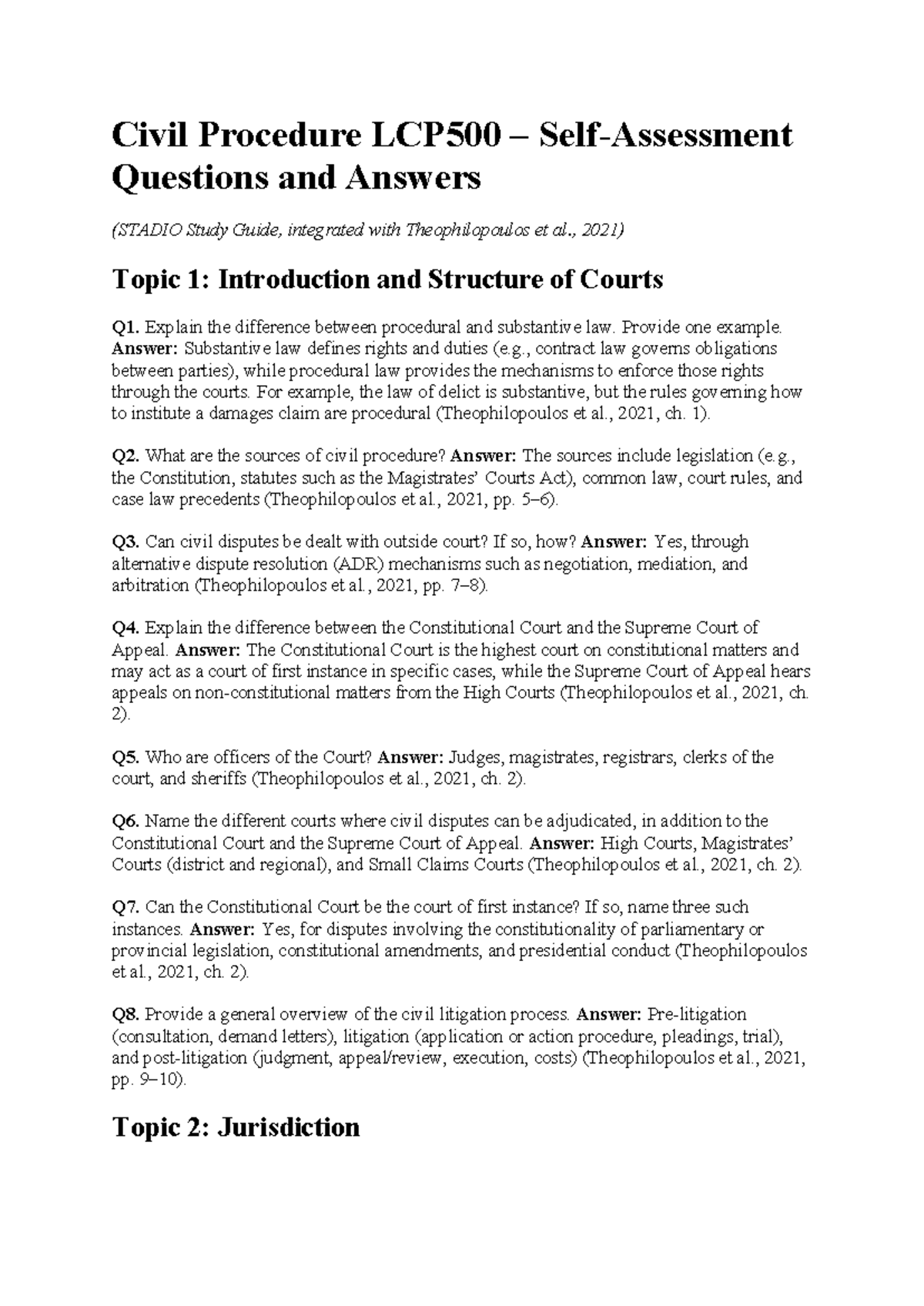 LCP500 Civil Procedure Study Guide: Key Concepts & Q&A - Studocu