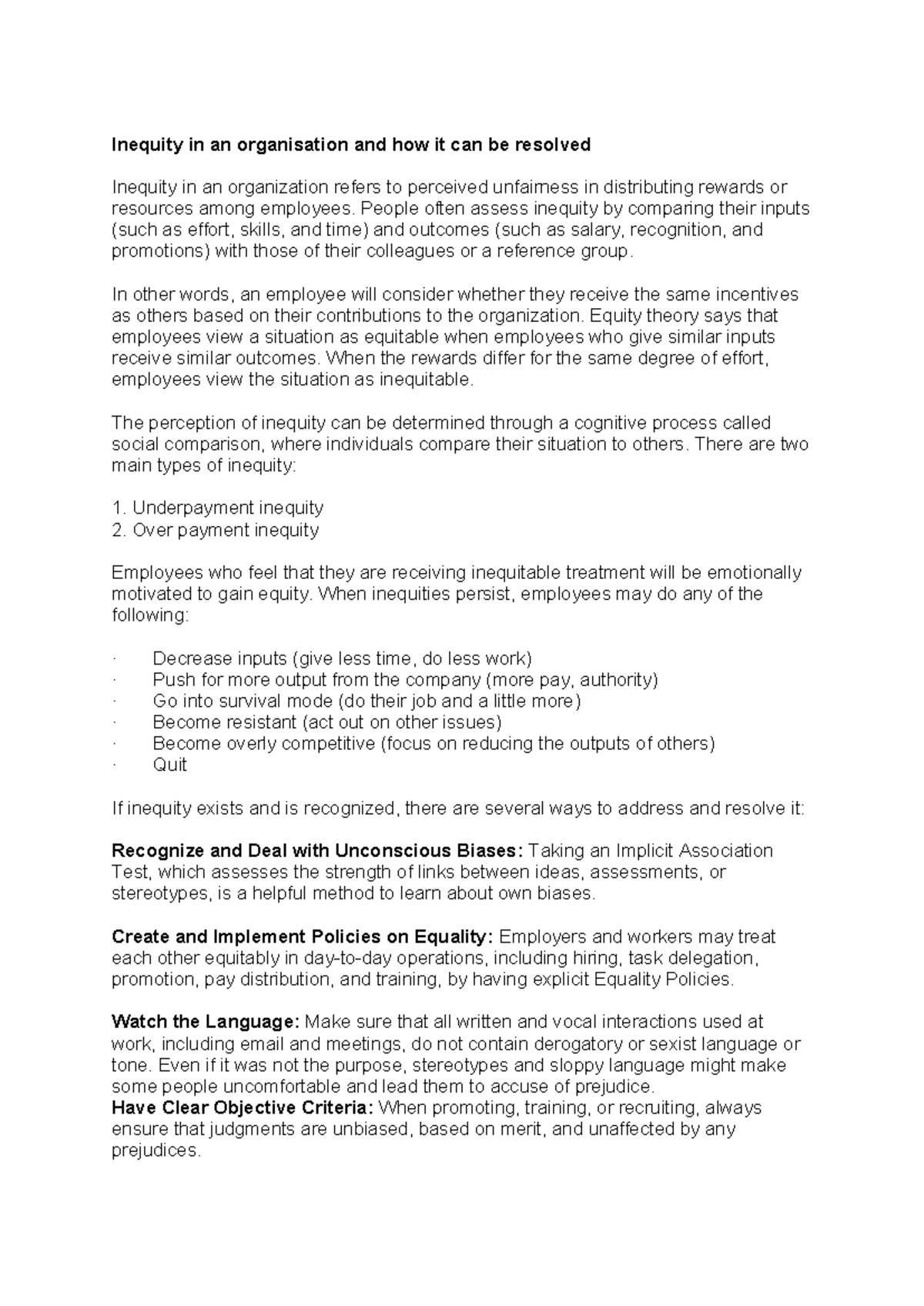 Organizational Inequity: Understanding and Resolving Fairness Issues ...