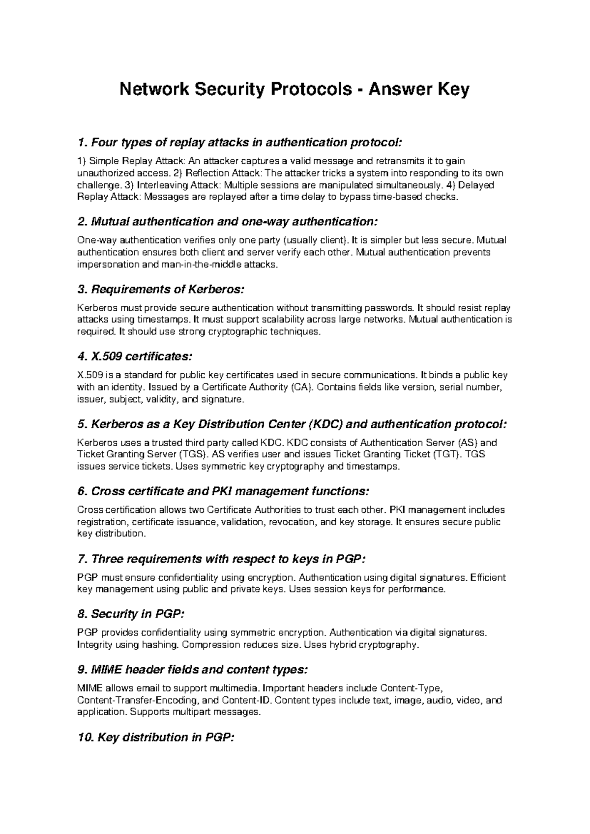 Network Security Protocols Exam Answers (3 Marks) - Studocu