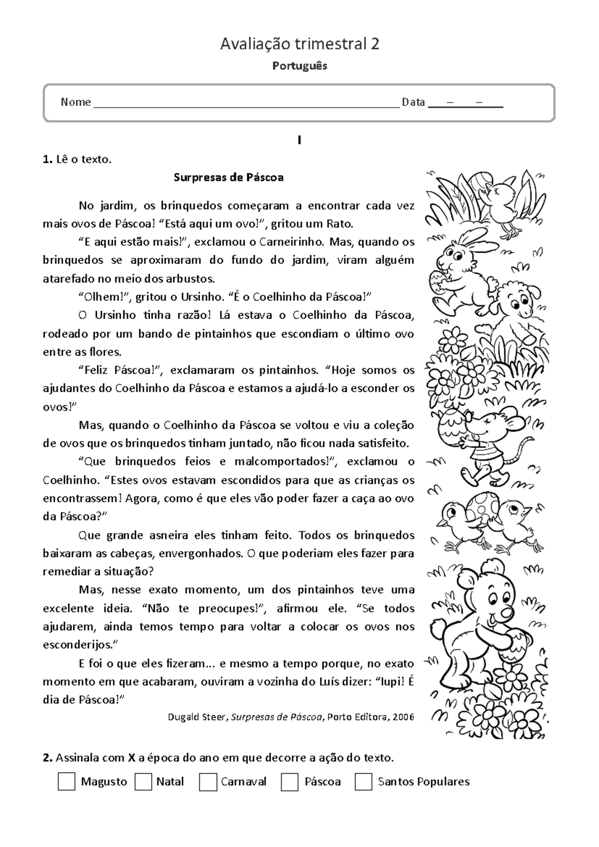 Ficha de Avaliação - Português 3º Ano - 2º Trimestre - Studocu