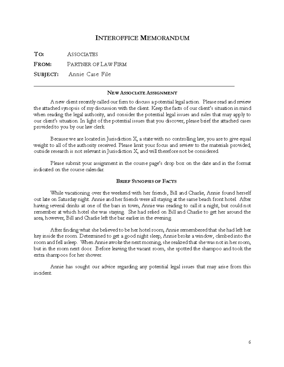 LA 25 Annie Case File: New Associate Assignment Overview - Studocu