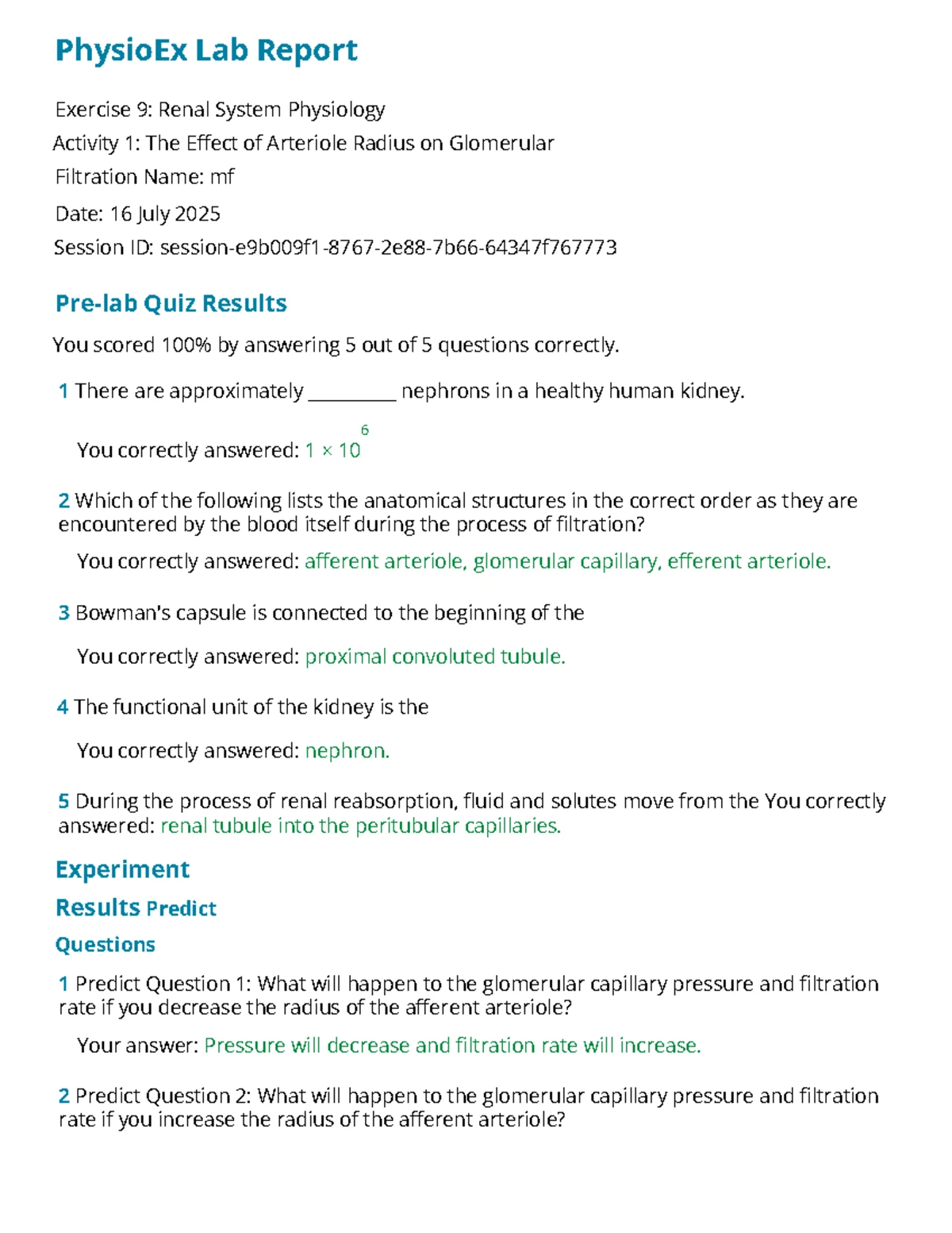 PhysioEx Lab Report: Exercise 9 - Renal System Physiology Activity 2 ...