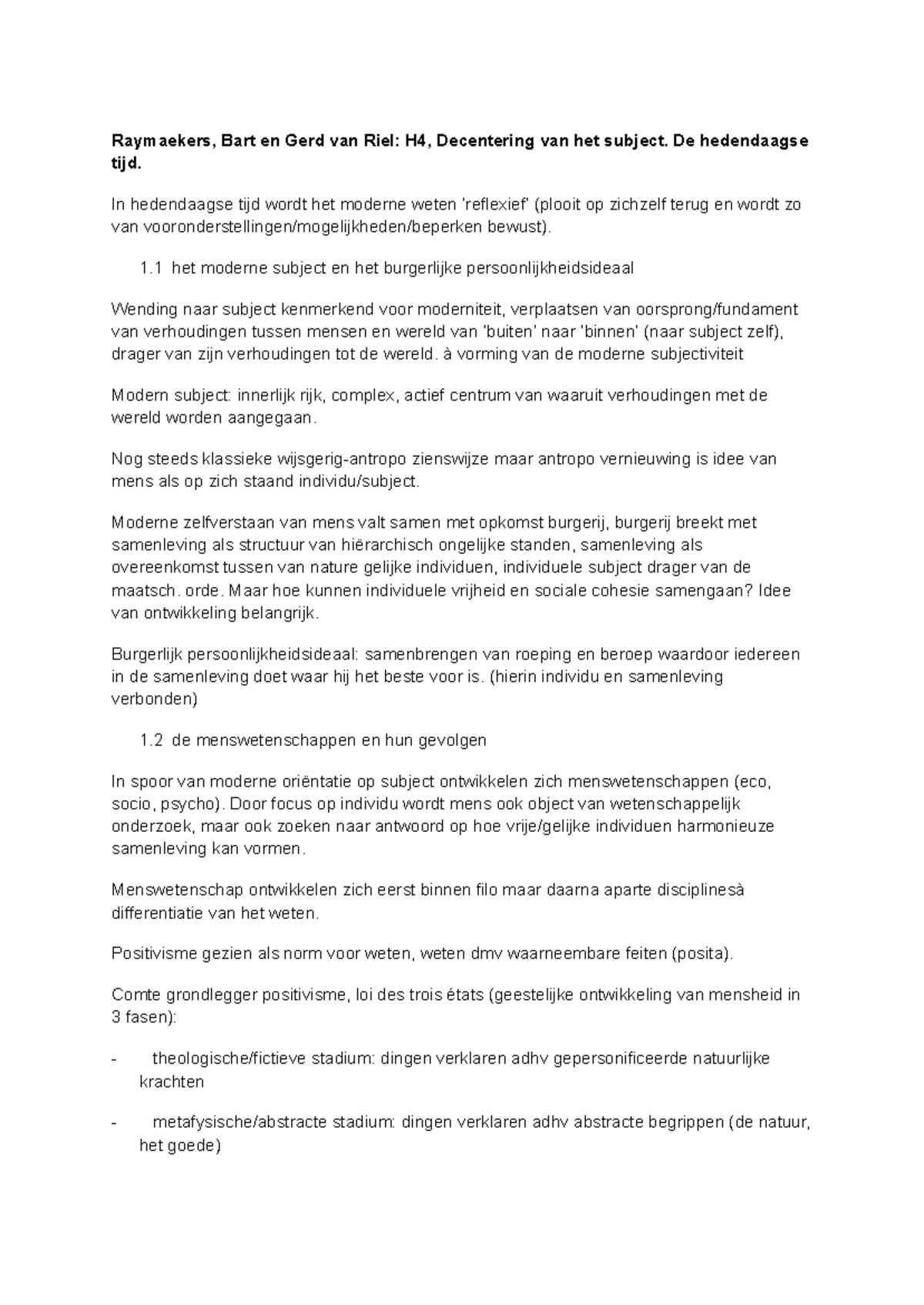 Samenvatting H4: Decentering van het Subject en de Menswetenschappen ...