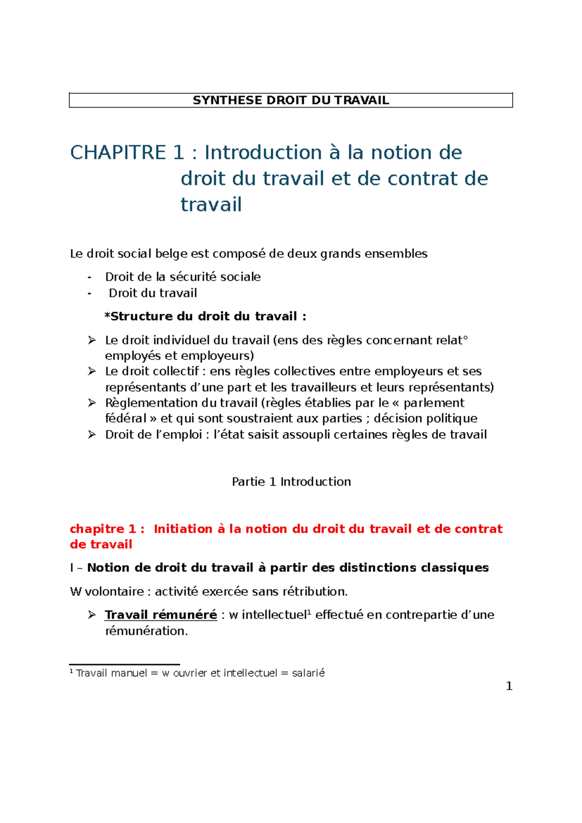 Synthèse Droit du Travail - Chapitre 1 : Introduction et Concepts Clés ...