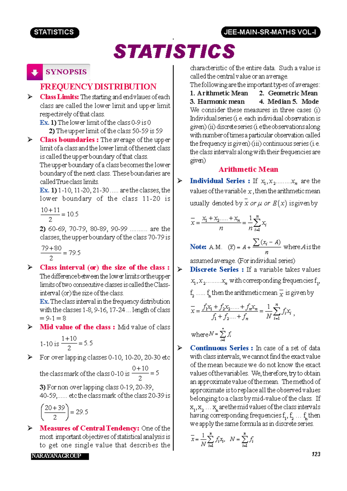 STATISTICS XI - Maths - Chapter 15: Frequency Distribution & Measures ...