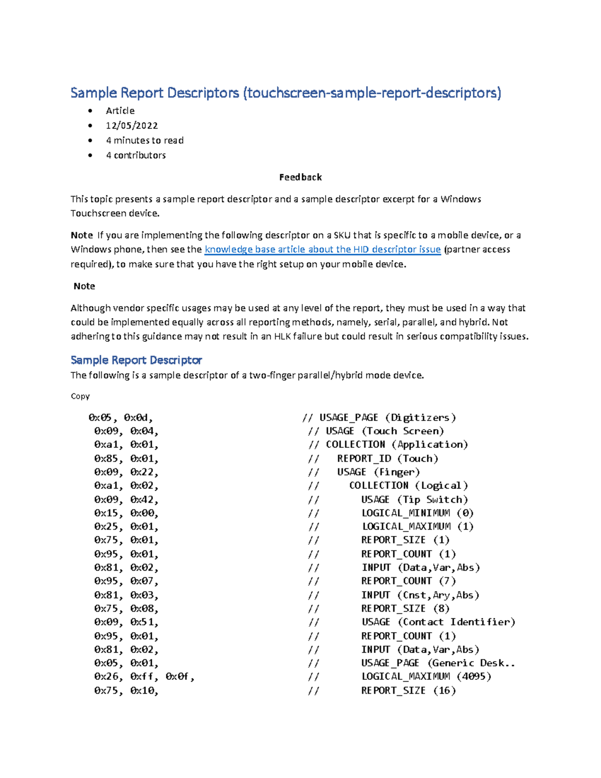 Sample Report Descriptors for Windows Touchscreen Devices - Studocu