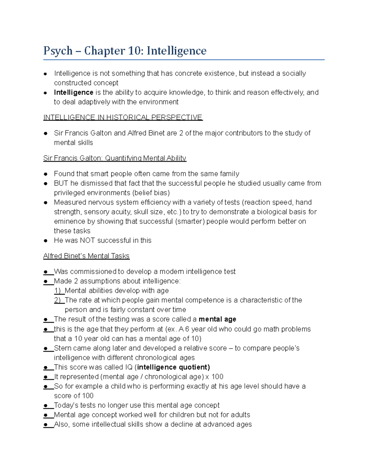 Psych – Chapter 10: Intelligence - Comprehensive Study Notes - Studocu