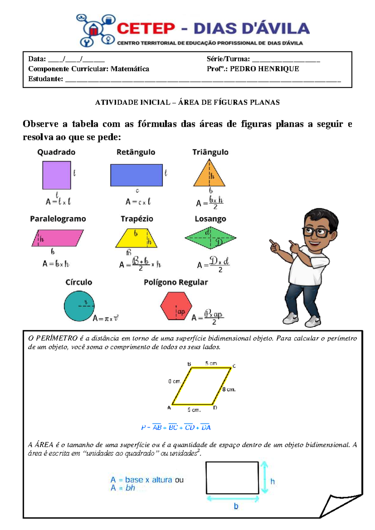 Atividade 1: Cálculo da Área de Figuras Planas em Matemática - Studocu
