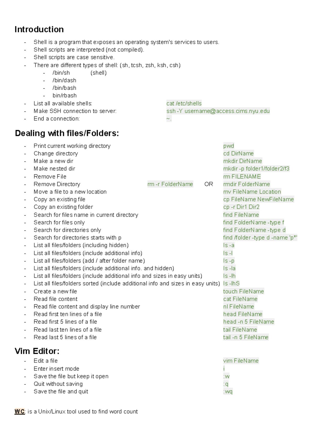 Shell Programming Essentials: Commands & Vim Editor Guide (CS101) - Studocu