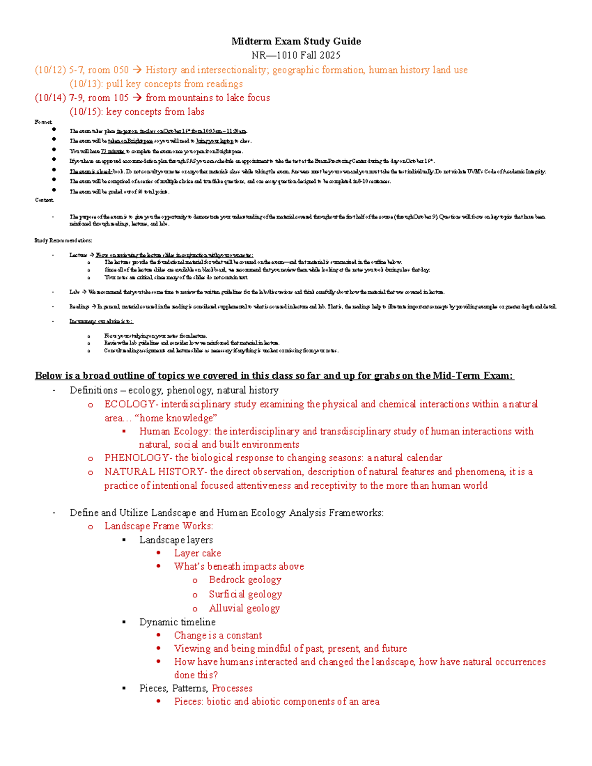 Midterm Exam Study Guide for NR-1010 Fall 2025: Key Concepts & Format ...