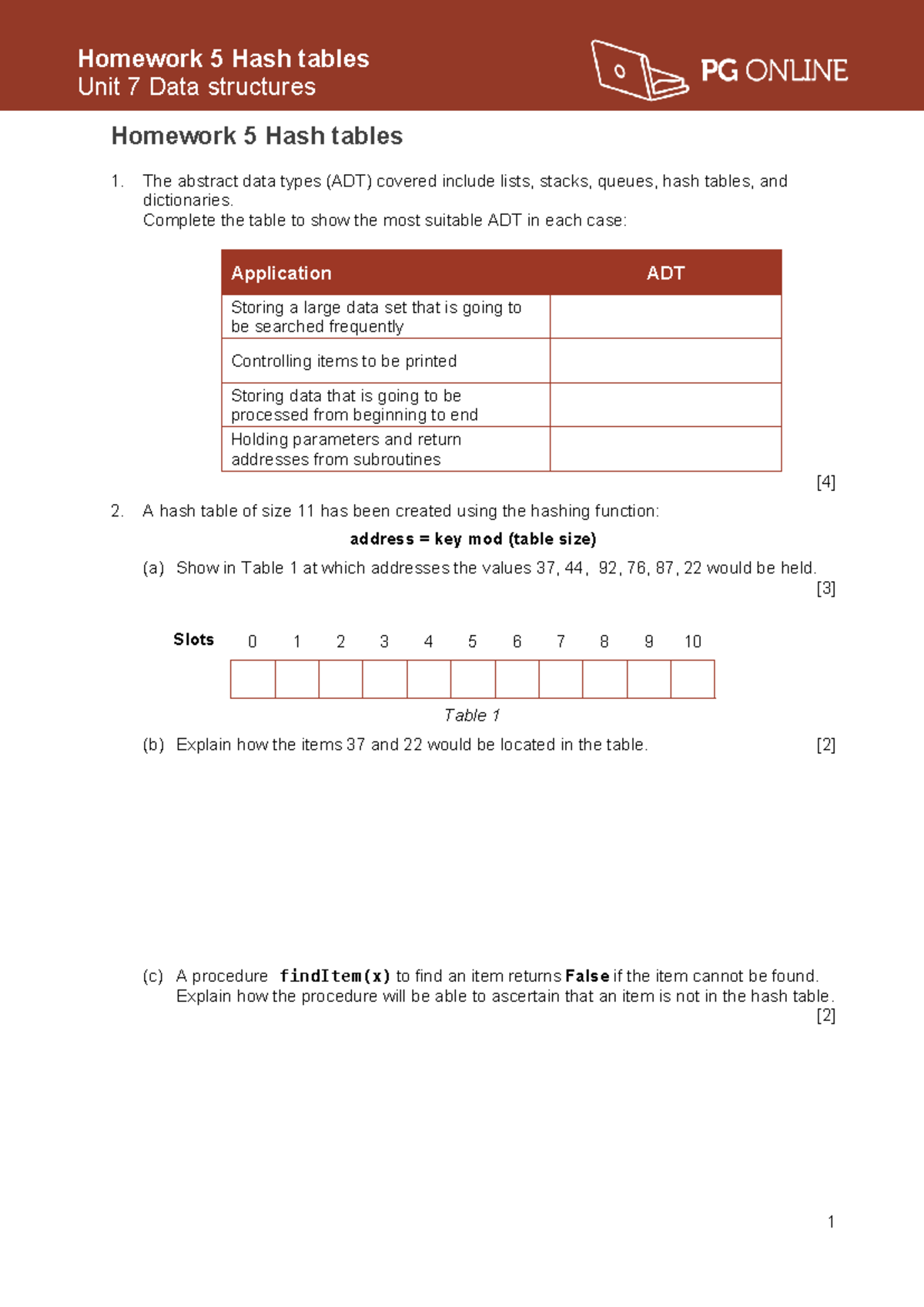 Data Structures Unit 7: Homework 5 on Hash Tables and ADTs - Studocu