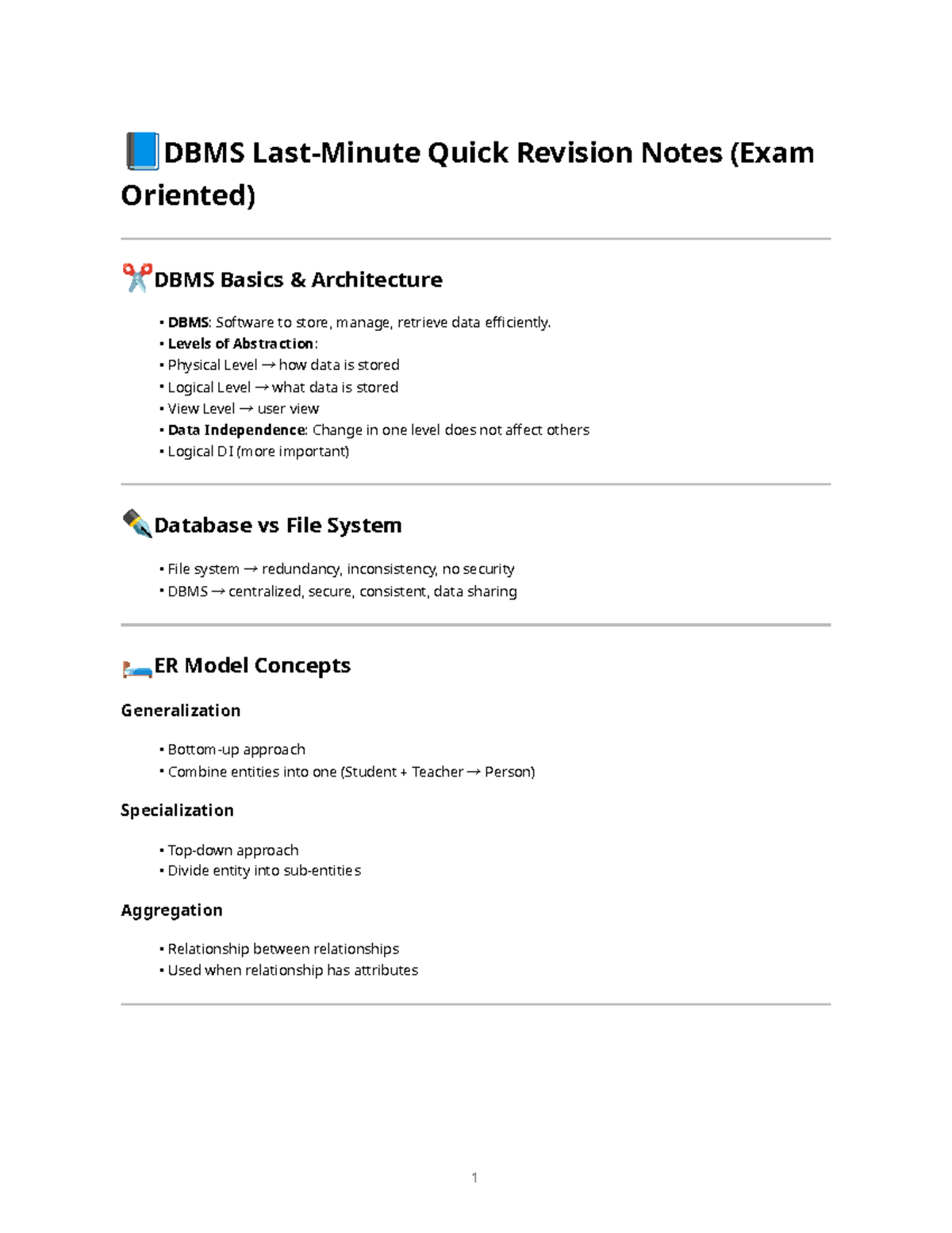 DBMS Last-Minute Quick Revision Notes (RGPV Final Exam) - Studocu