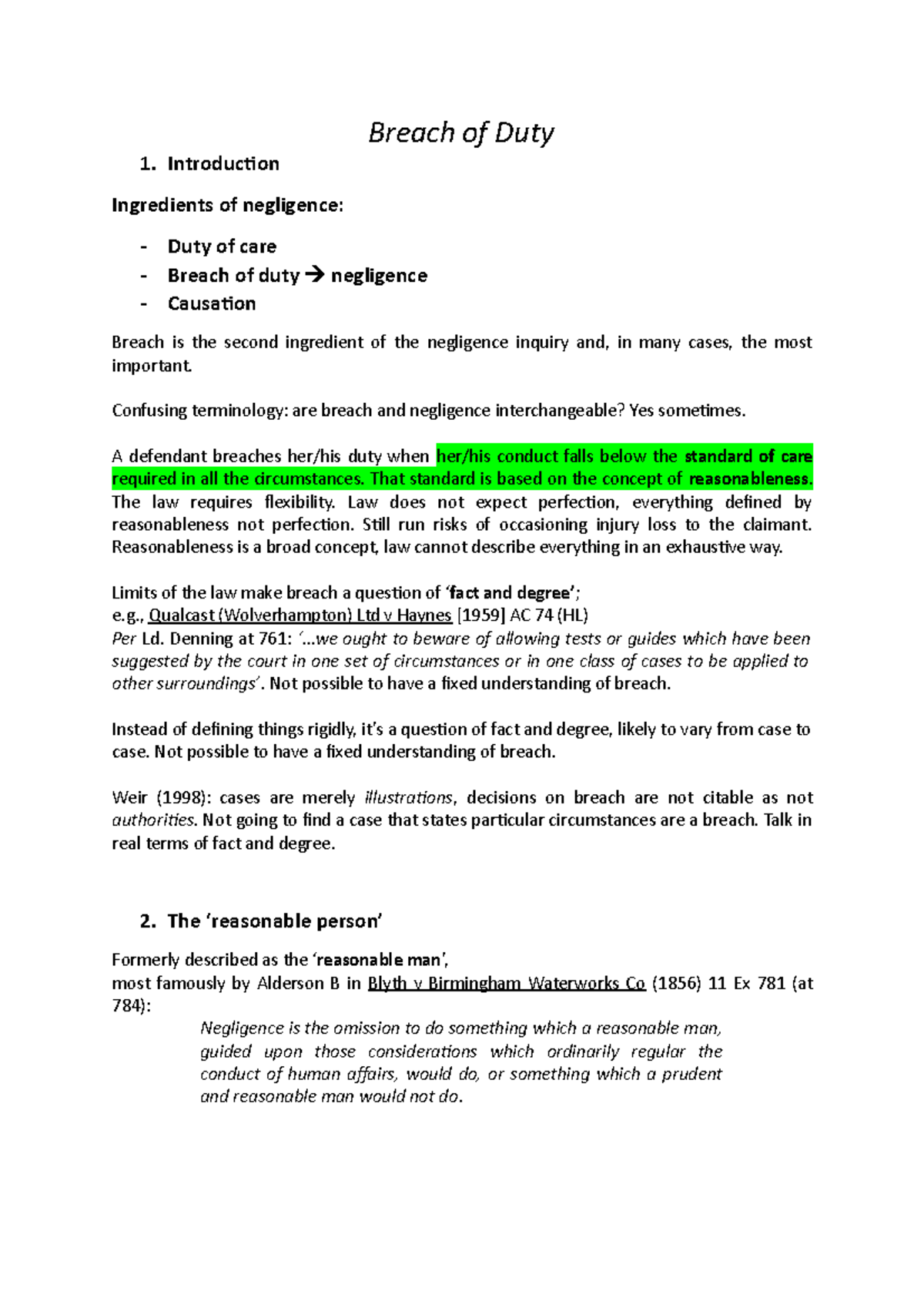 Law of Tort - Breach of Duty: Understanding Negligence and ...
