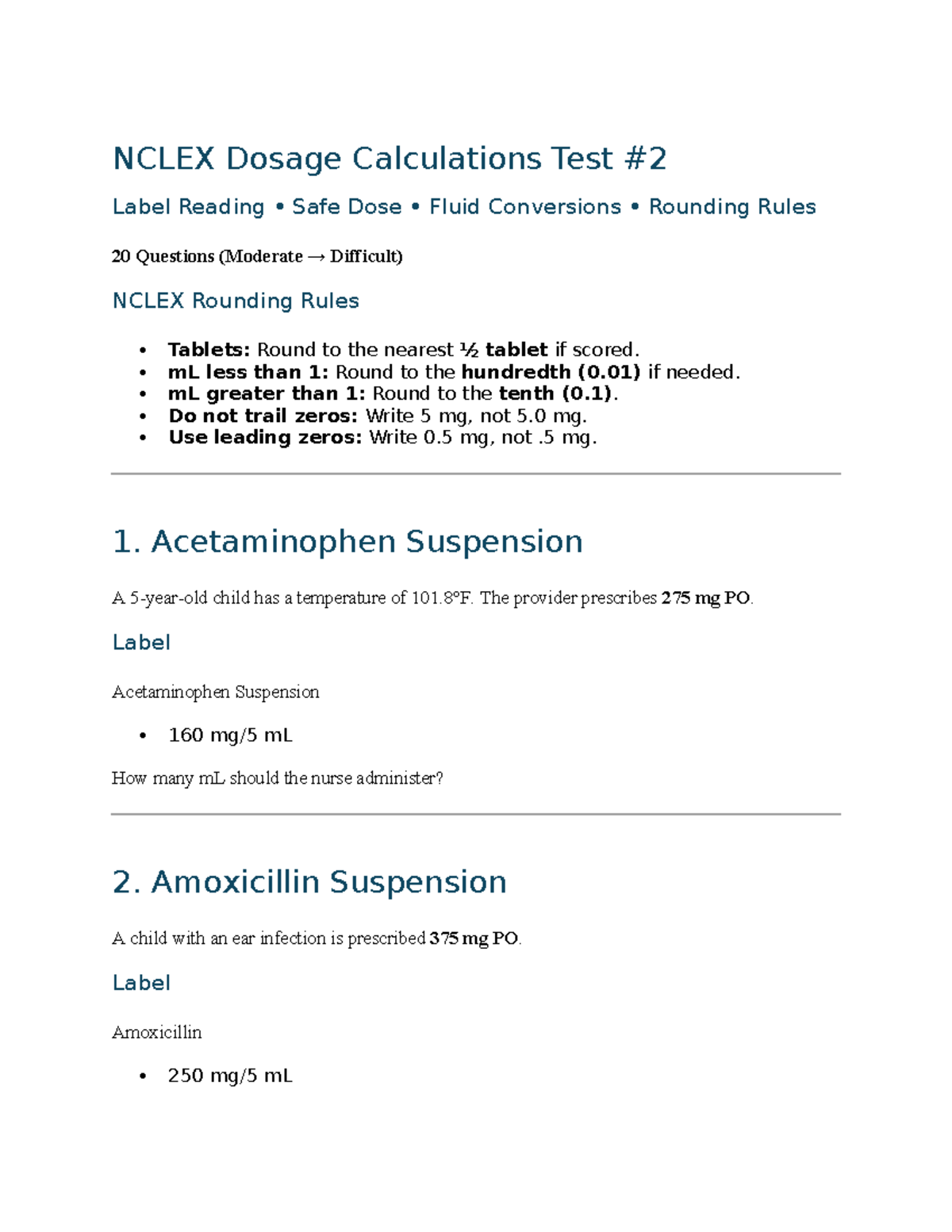 NCLEX Dosage Calculations: Safe Dose & Rounding Rules Practice - Studocu