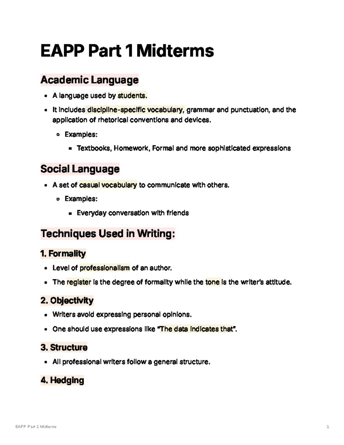 EAPP G11 Midterm Exam: Academic Language & Writing Techniques - Studocu