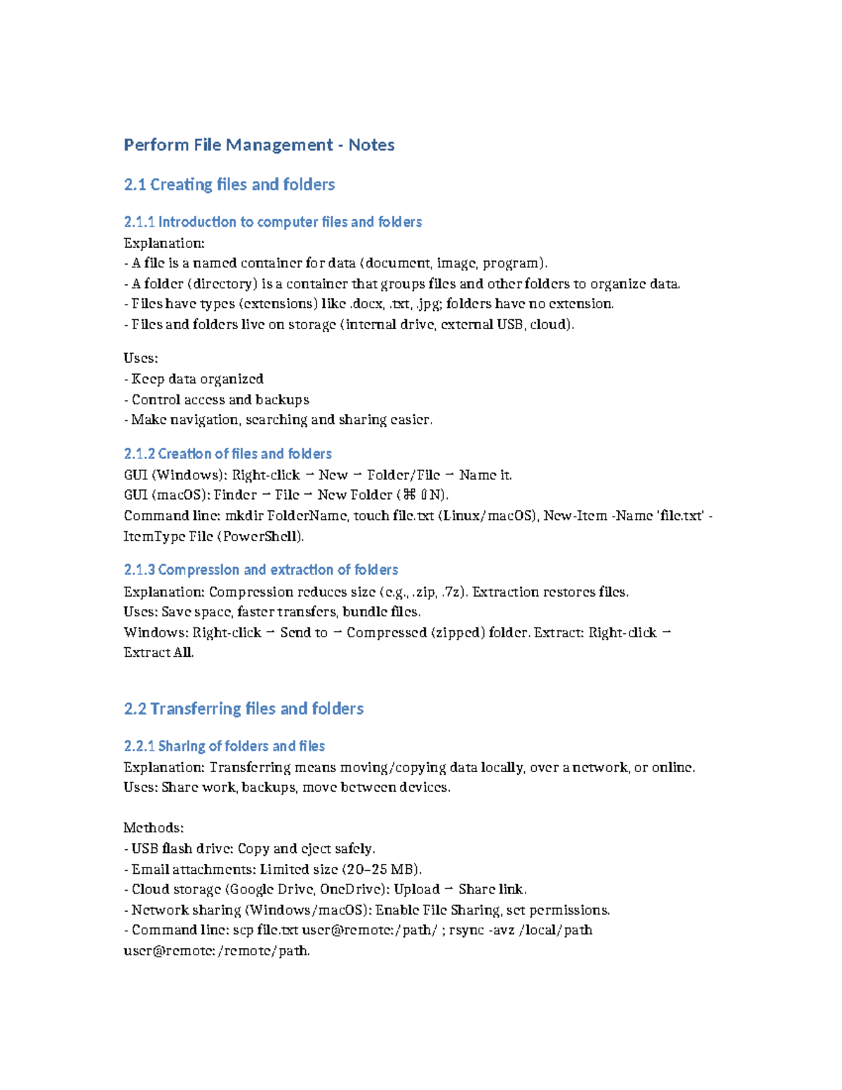 File Management Notes: Creating, Transferring, and Protecting Files ...