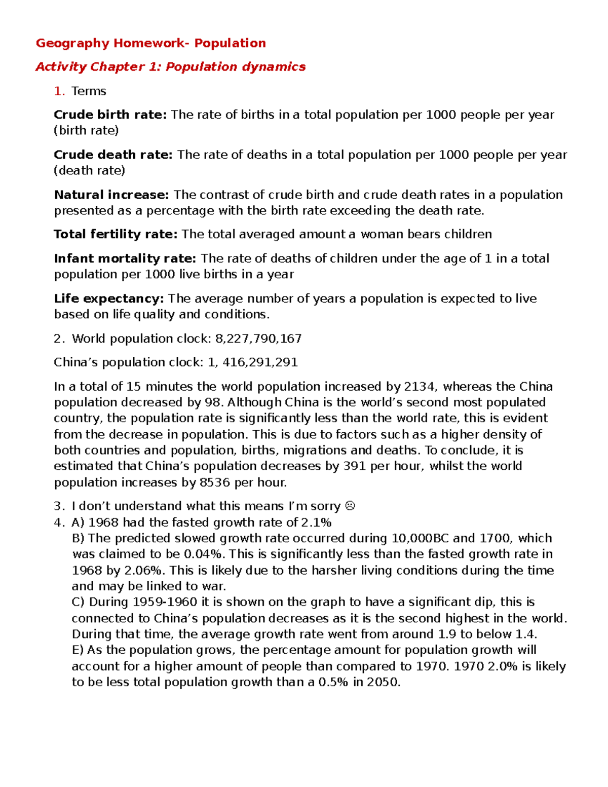 Geography AOS1: Chapter 1 - Population Dynamics & Key Concepts - Studocu
