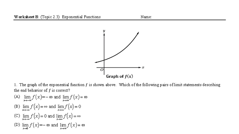 APPC 2.3B Wkst - Exponential Functions Worksheet - Studocu