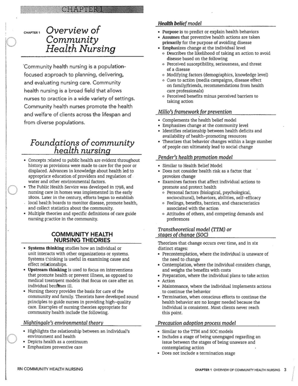 RN COMMUNITY HEALTH NURSING CHAPTER 1: HEALTH BELIEF MODEL OVERVIEW ...
