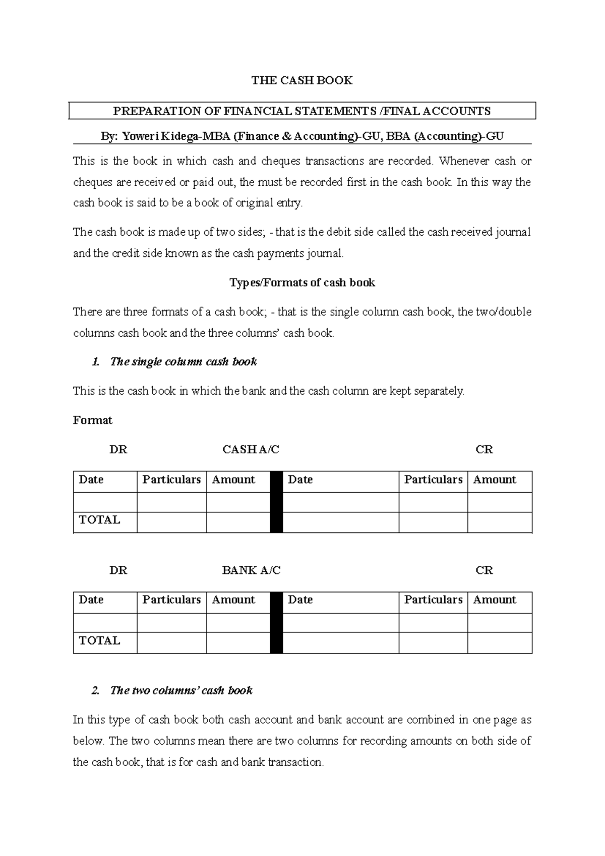 Preparation of Cash Book: Types & Formats for Financial Statements ...