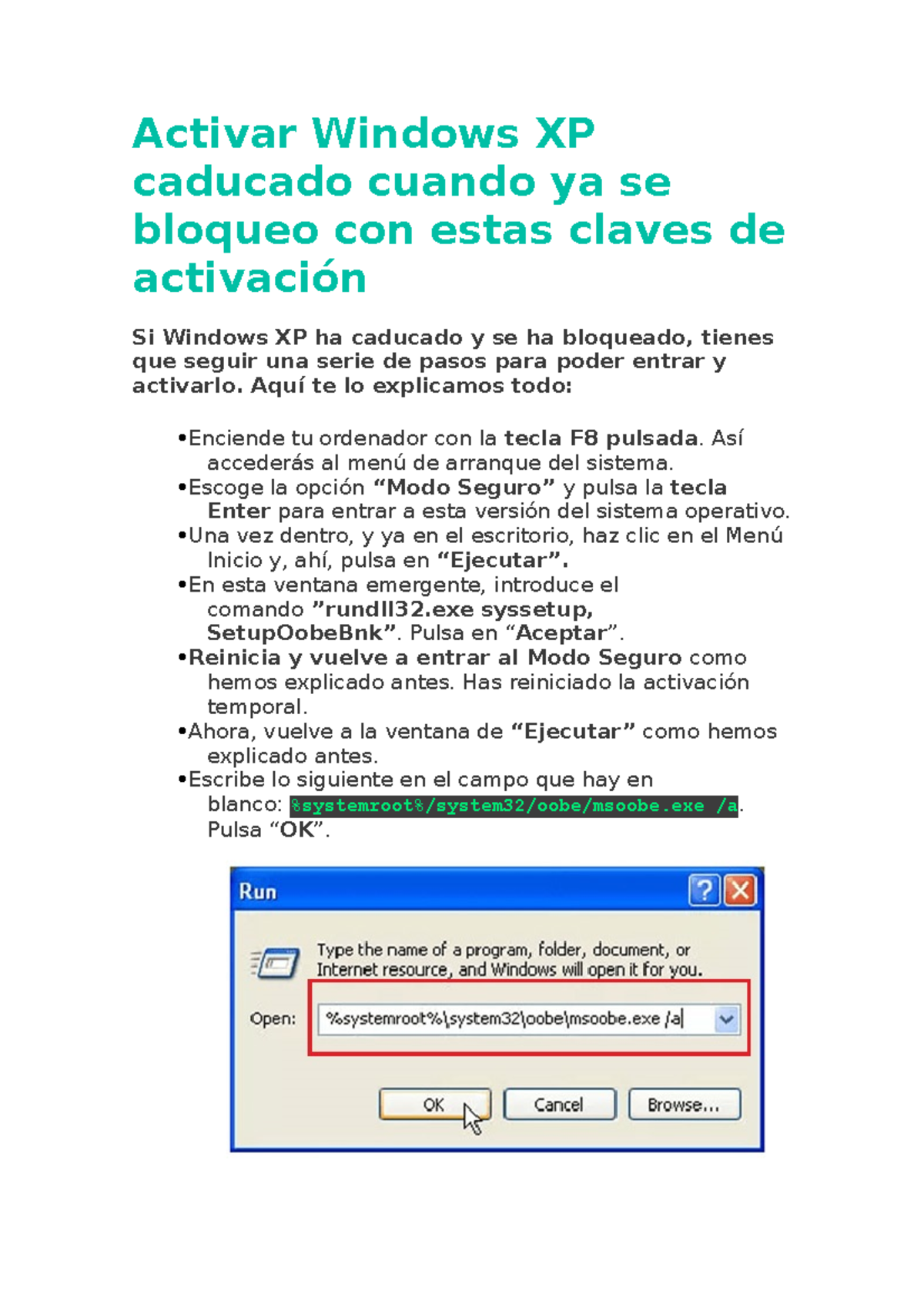 Activar Windows XP: Guía para Restaurar la Activación Caducada - Studocu