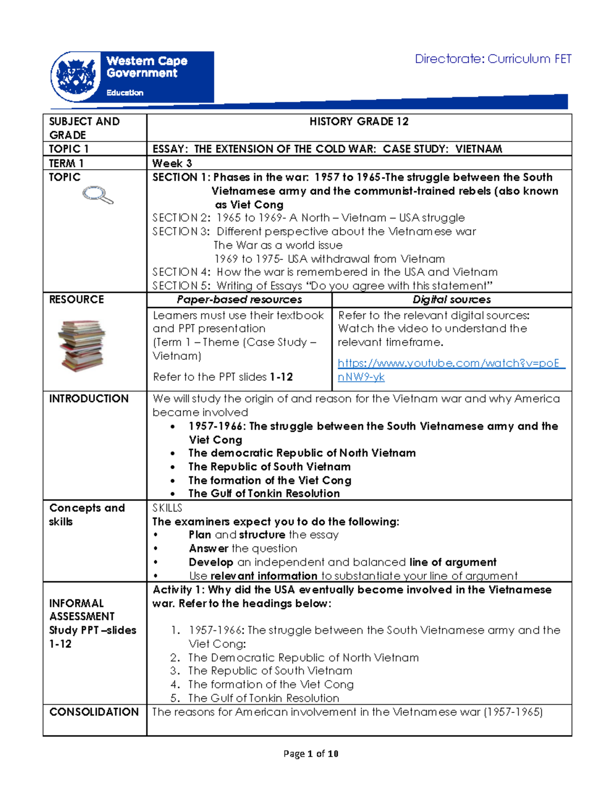 HIS 12 Term 1 Week 3 Essay: The Cold War & Vietnam Case Study - Studocu
