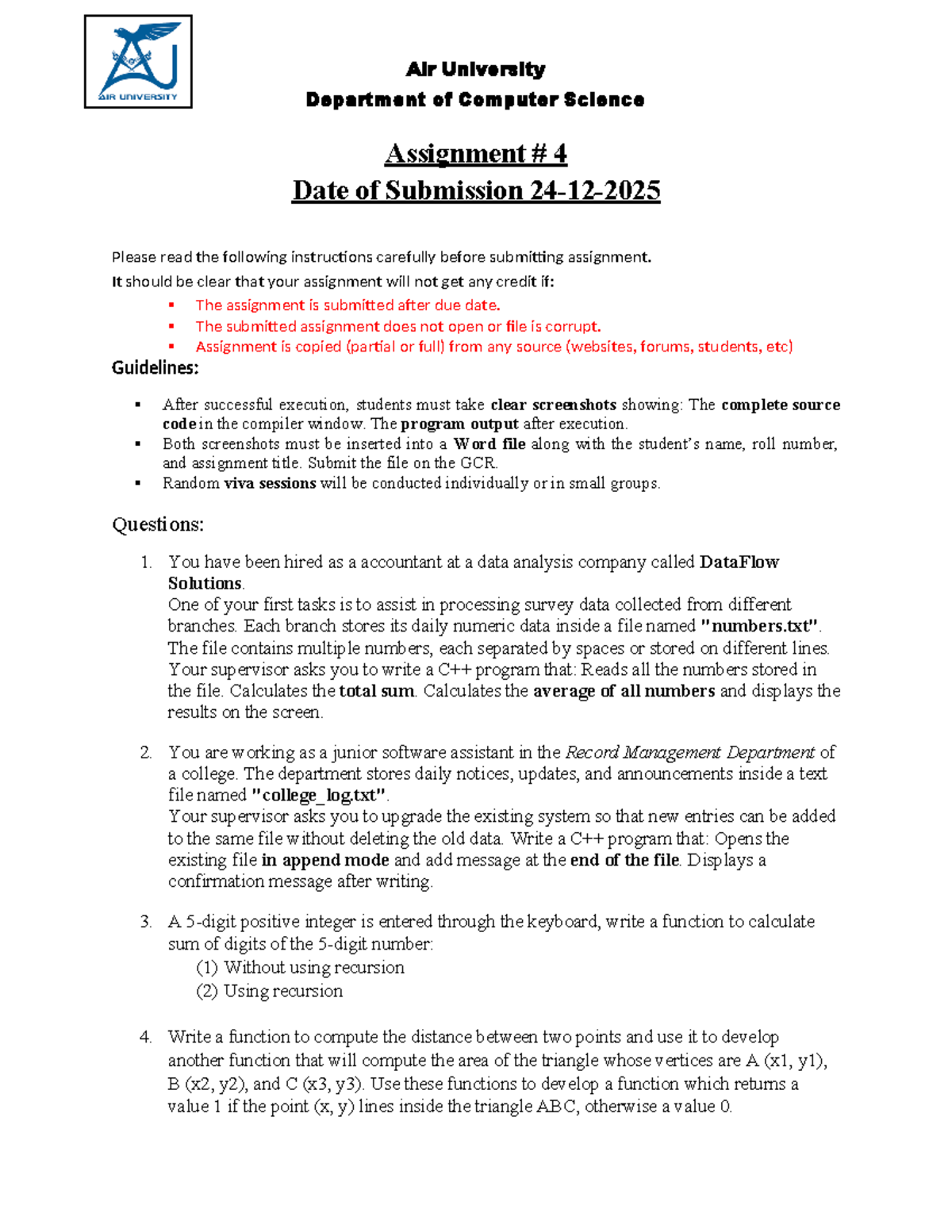 Assignment 4 - Programming Fundamentals for CS Students - Studocu