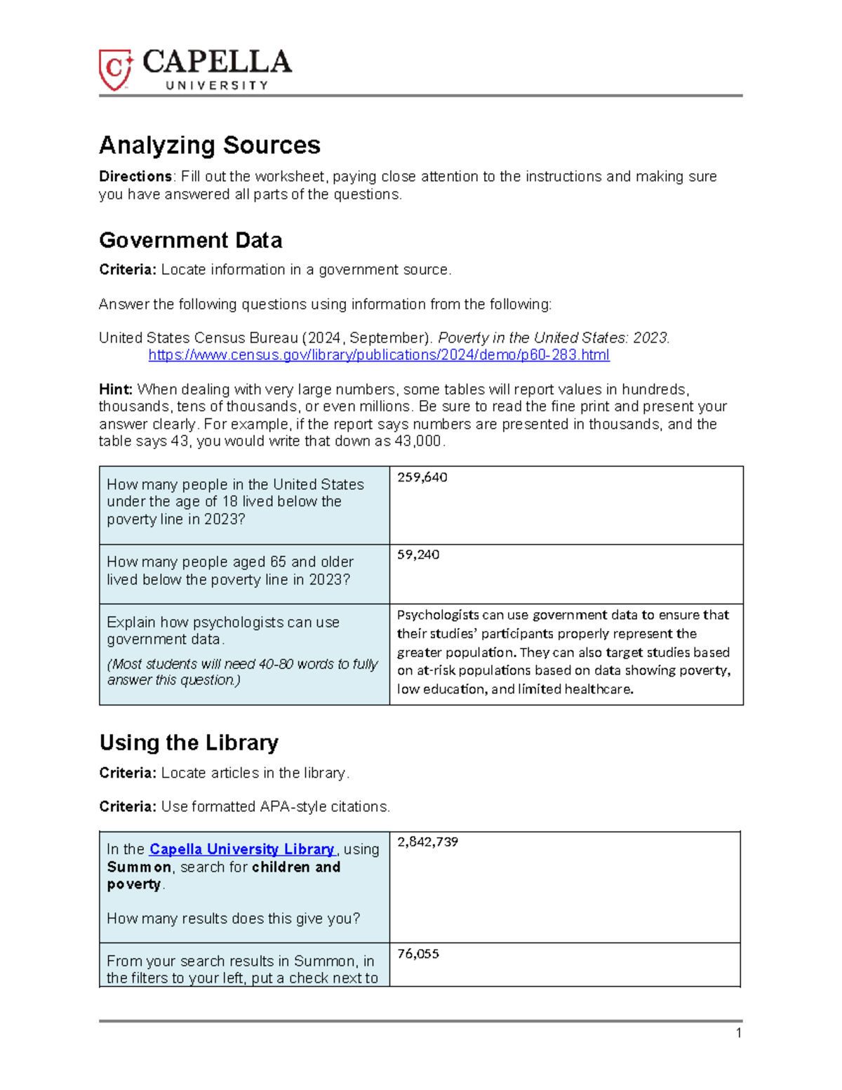 Analyzing Government and Scholarly Sources: PSY 101 Worksheet - Studocu