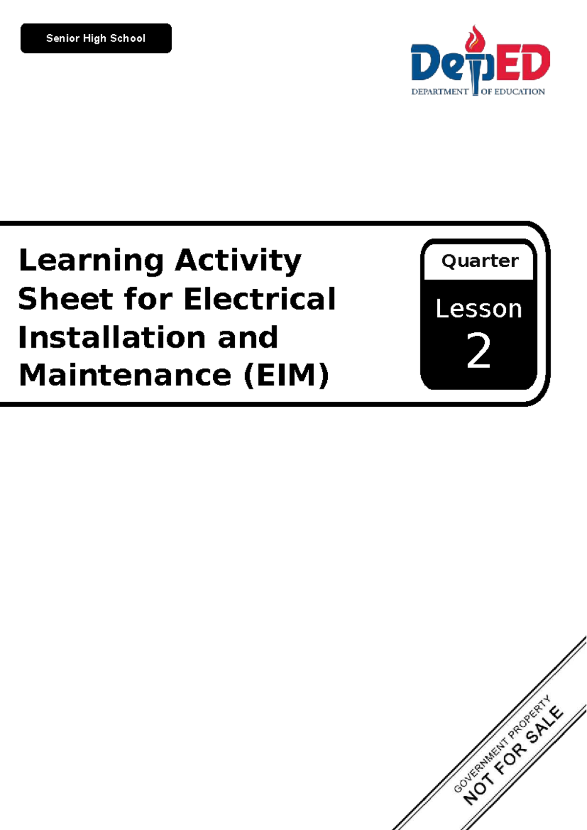 SHS Tech Pro EIM Q1 LAS2: Electrical Plans & Wiring Activity Sheet ...