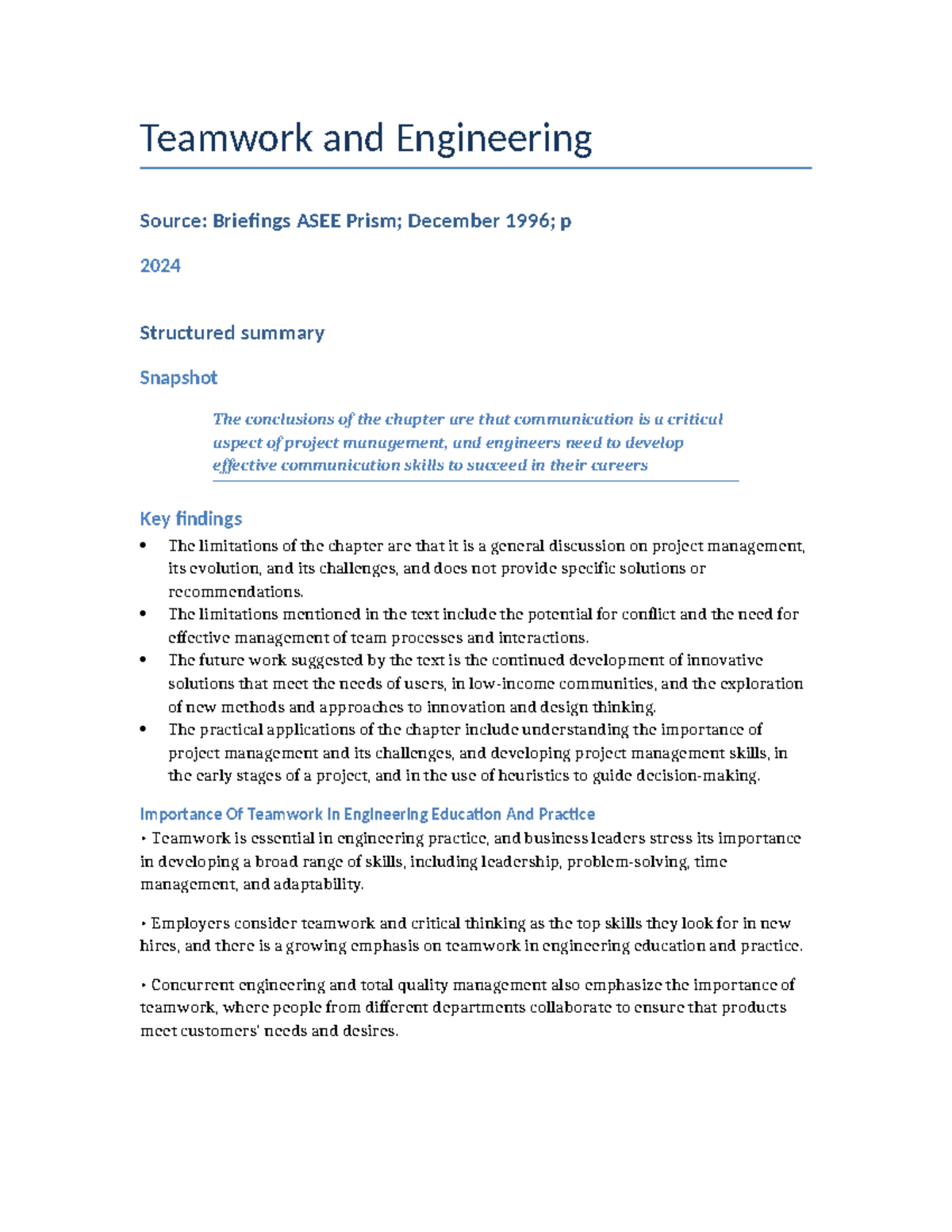 Shorten Text Of Teamwork - Teamwork and Engineering Source: Briefings ...