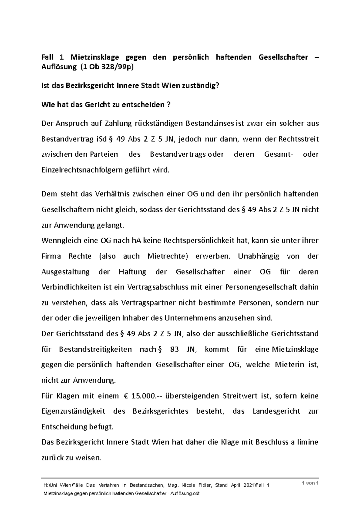 Zusammenfassung - Fragen & Lösungen zu Verfahren in Bestandsachen (Fiedler) - Document Preview