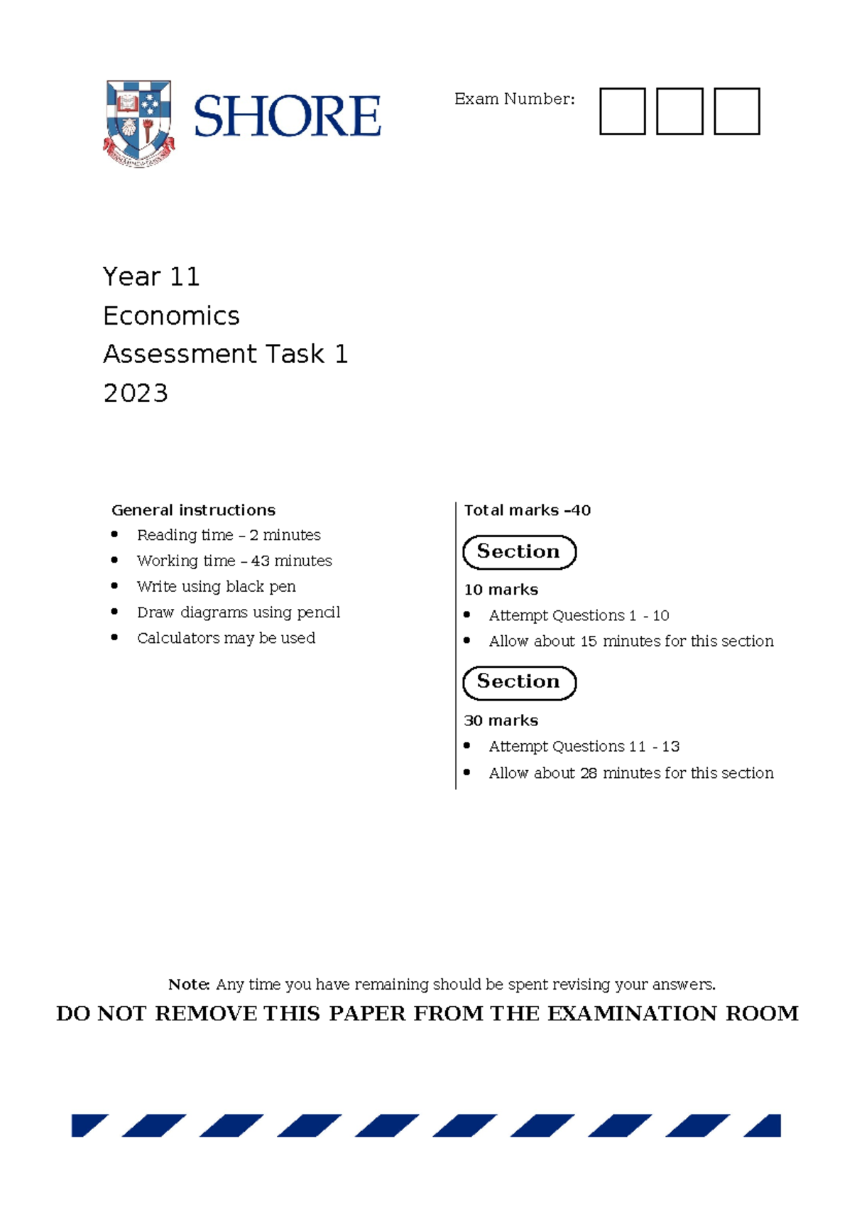 Year 11 Economics Assessment Task 1 - Exam Paper 2023 - Studocu