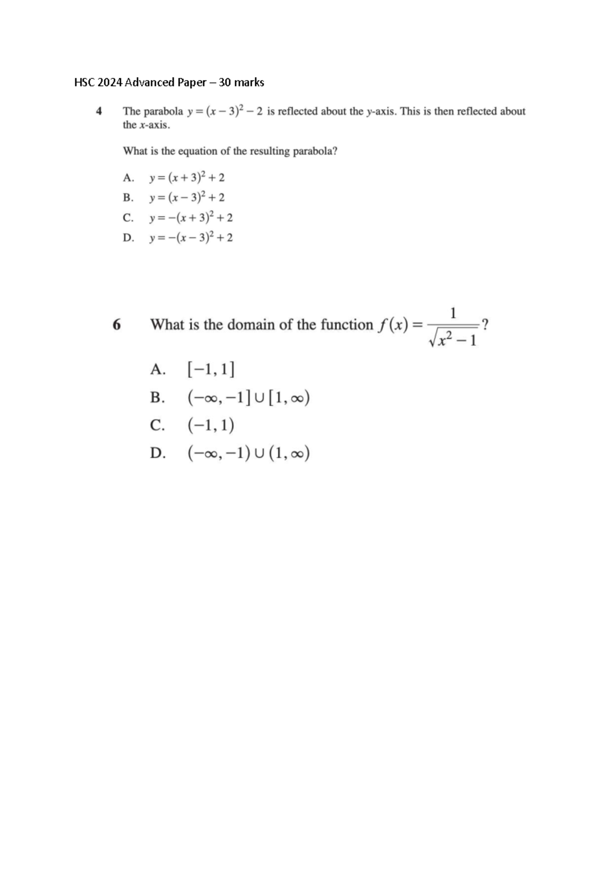 2024 HSC Advanced Math Select Questions and Solutions - Studocu