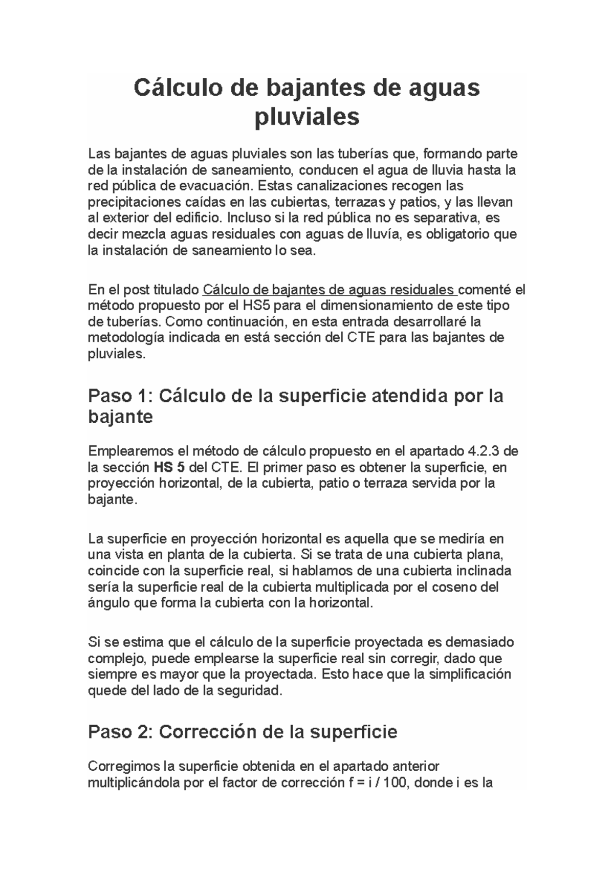 Cálculo de Bajantes de Aguas Pluviales: Metodología y Ejemplos - Document Preview