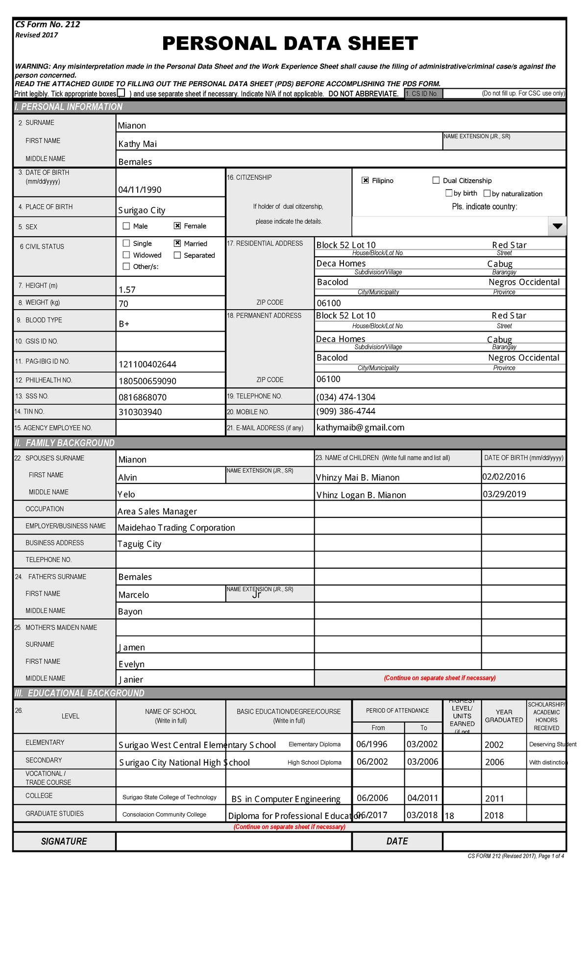 Csc form 212 revised 2017 editable - Print legibly. Tick appropriate ...