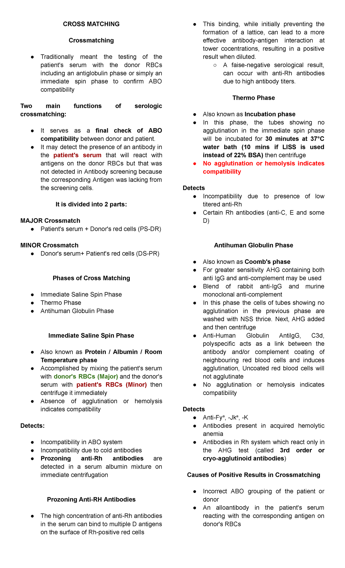 BB - Lab Finals: Crossmatching Techniques and Phases Explained - Studocu