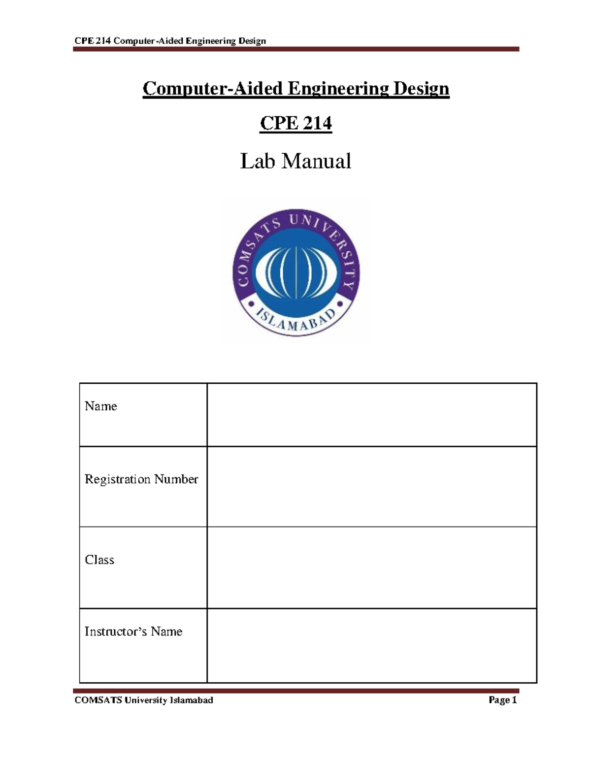 CPE 214 Lab Manual: Computer-Aided Engineering Design Guide - Studocu
